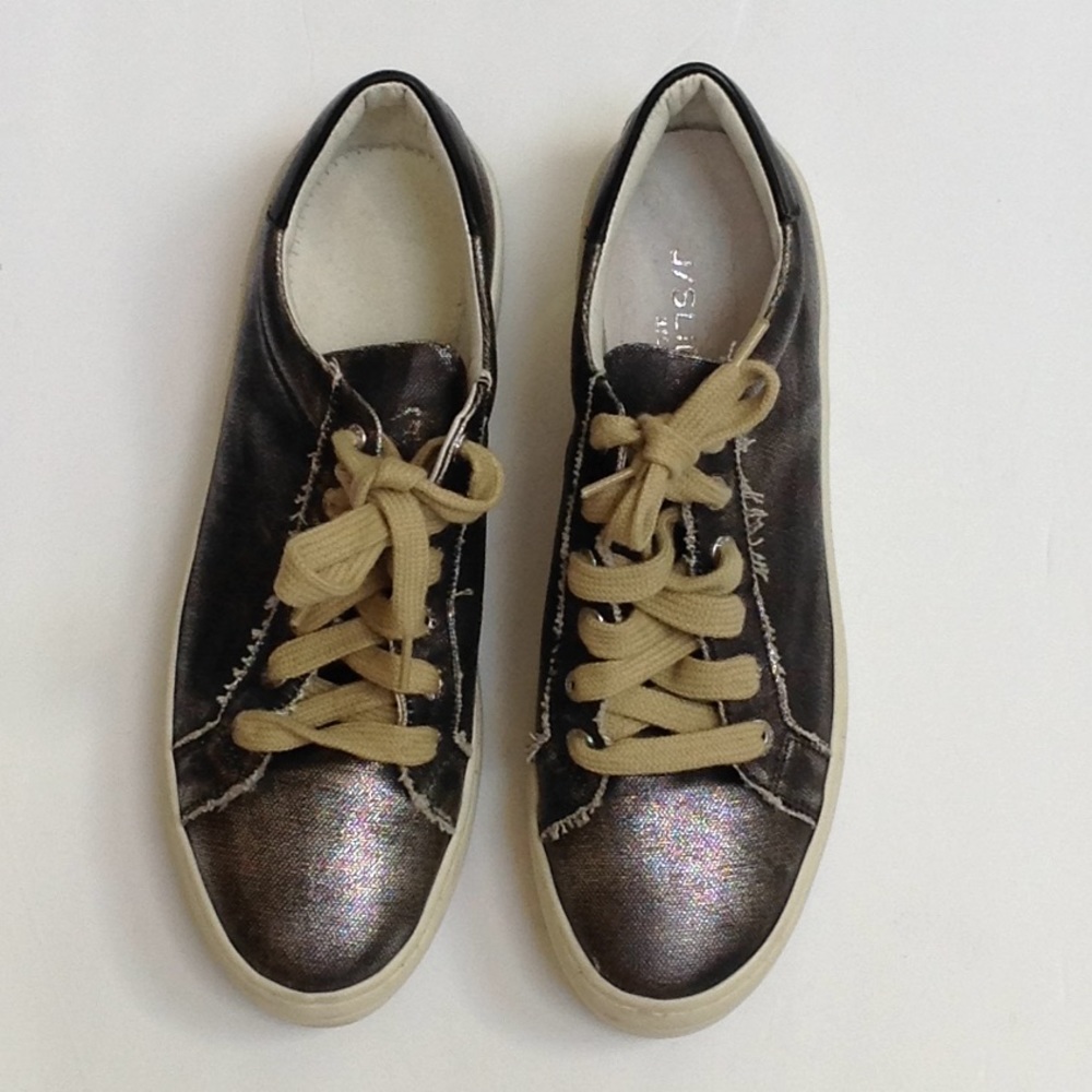 J/Slides Gray Metallic Canvas Platform Sneaker - image 1